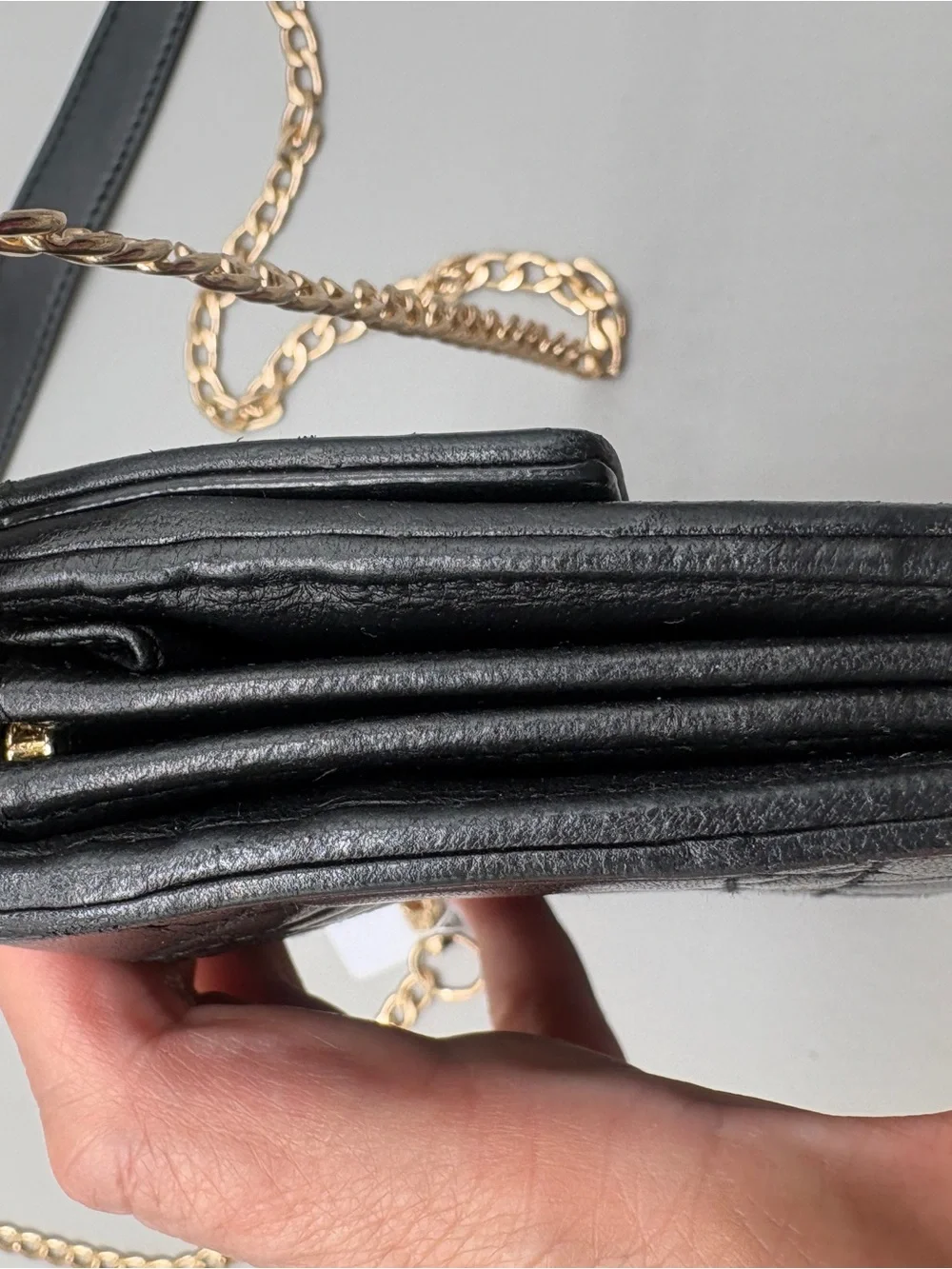 Dior Black Quilted Leather Shoulder Wallet with Gold Chain